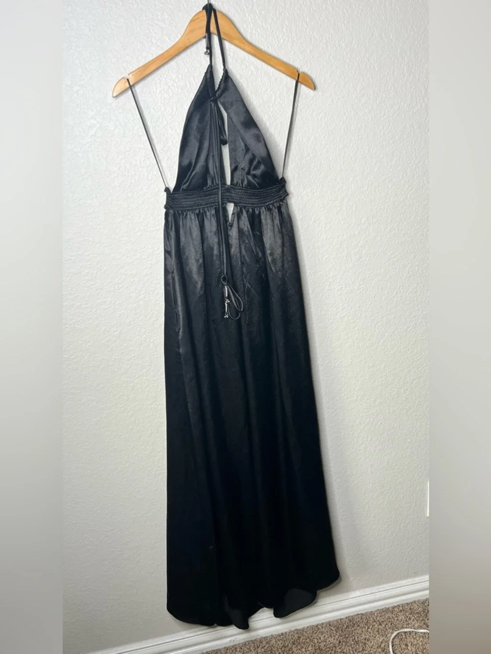 Free People Look Into The Sun Satin Cutouts Halter Gown Maxi Dress Black XS - Picture 12 of 12
